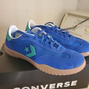 Converse Blue Suede Low-Top Sneakers with Green Logo
